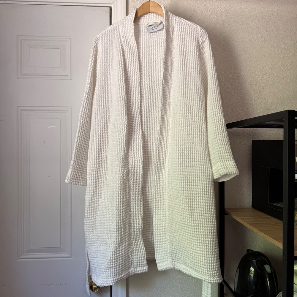 PARACHUTE white waffle thermal cotton belted lounge long sleeve sleep bath robe